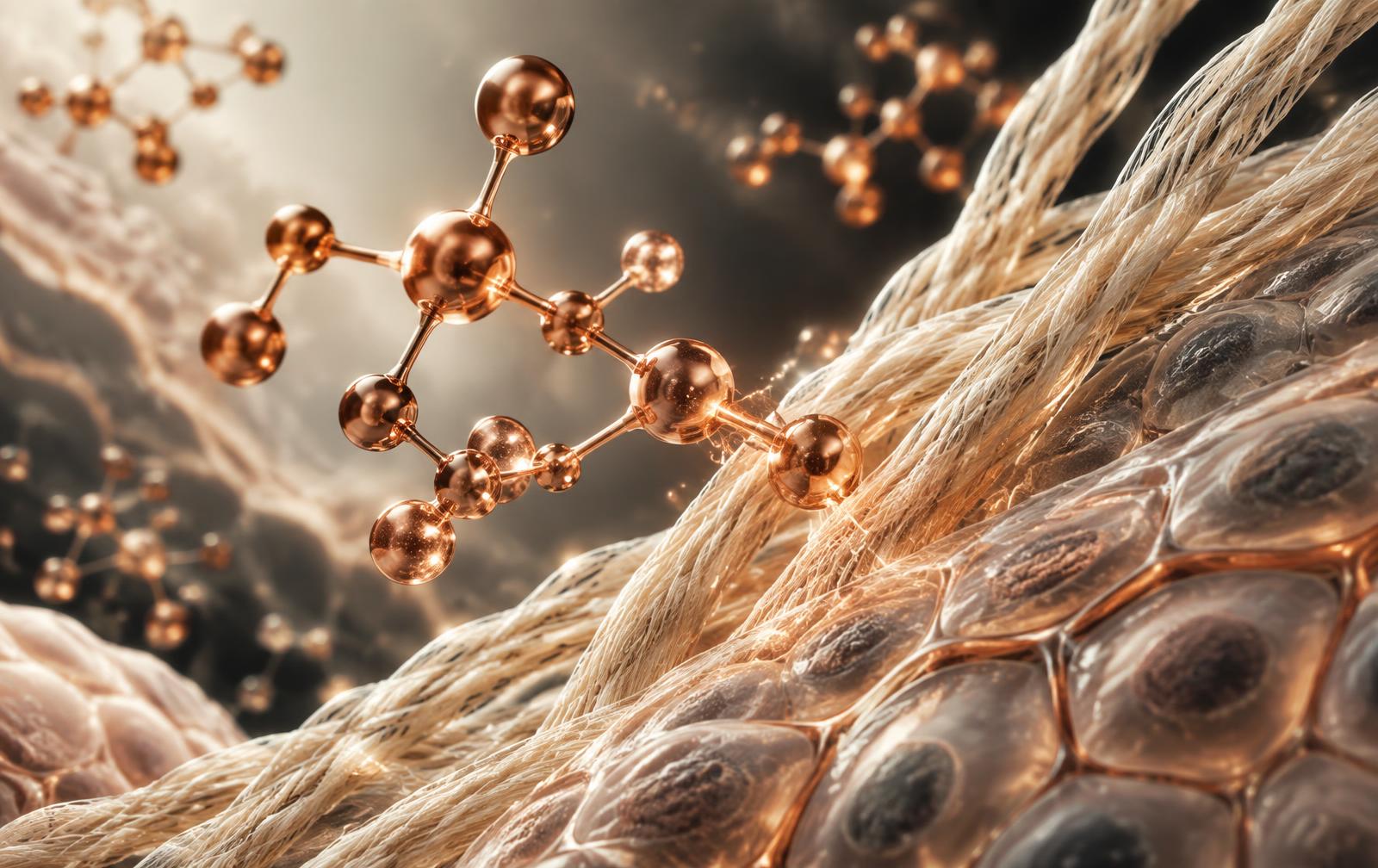 Copper molecular structures interacting with collagen-like tissue