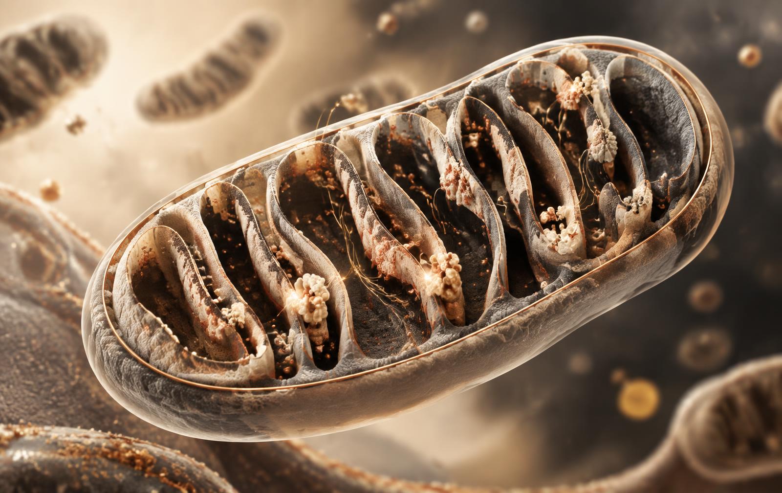 Macro mitochondrial structure with internal membrane folds and peptide-targeting motif